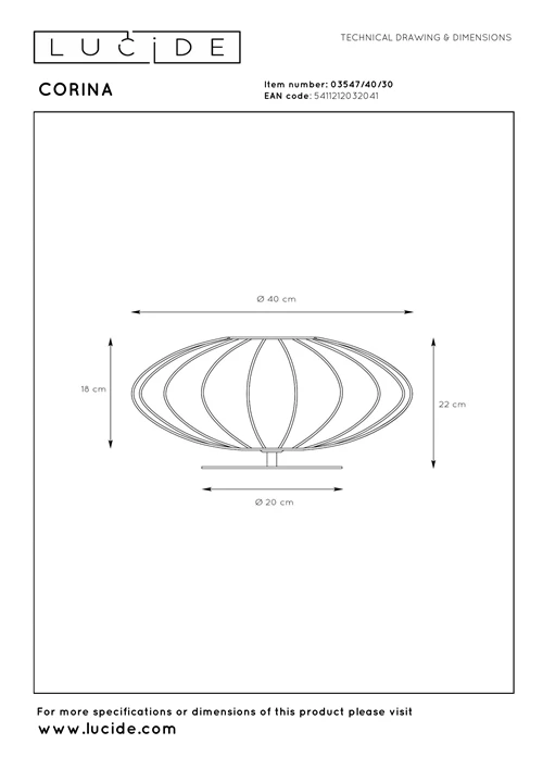 Lucide CORINA - Tischlampe - Ø 40 cm - 1xE27 - Schwarz - technisch